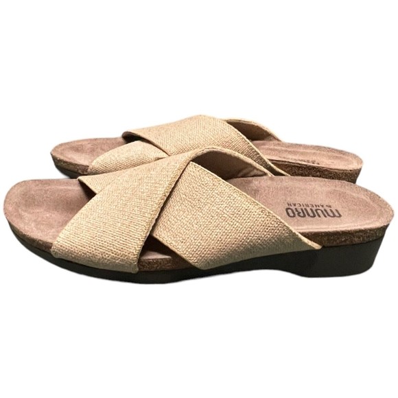 MUNRO AMERICAN Women's Sandals Crossover Strap Size 8.5 Slip-on Natural Canvas - Picture 6 of 9